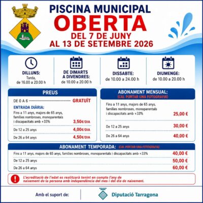 La Piscina Municipal obrirà les seves portes el proper 7 de juny amb una jornada inaugural