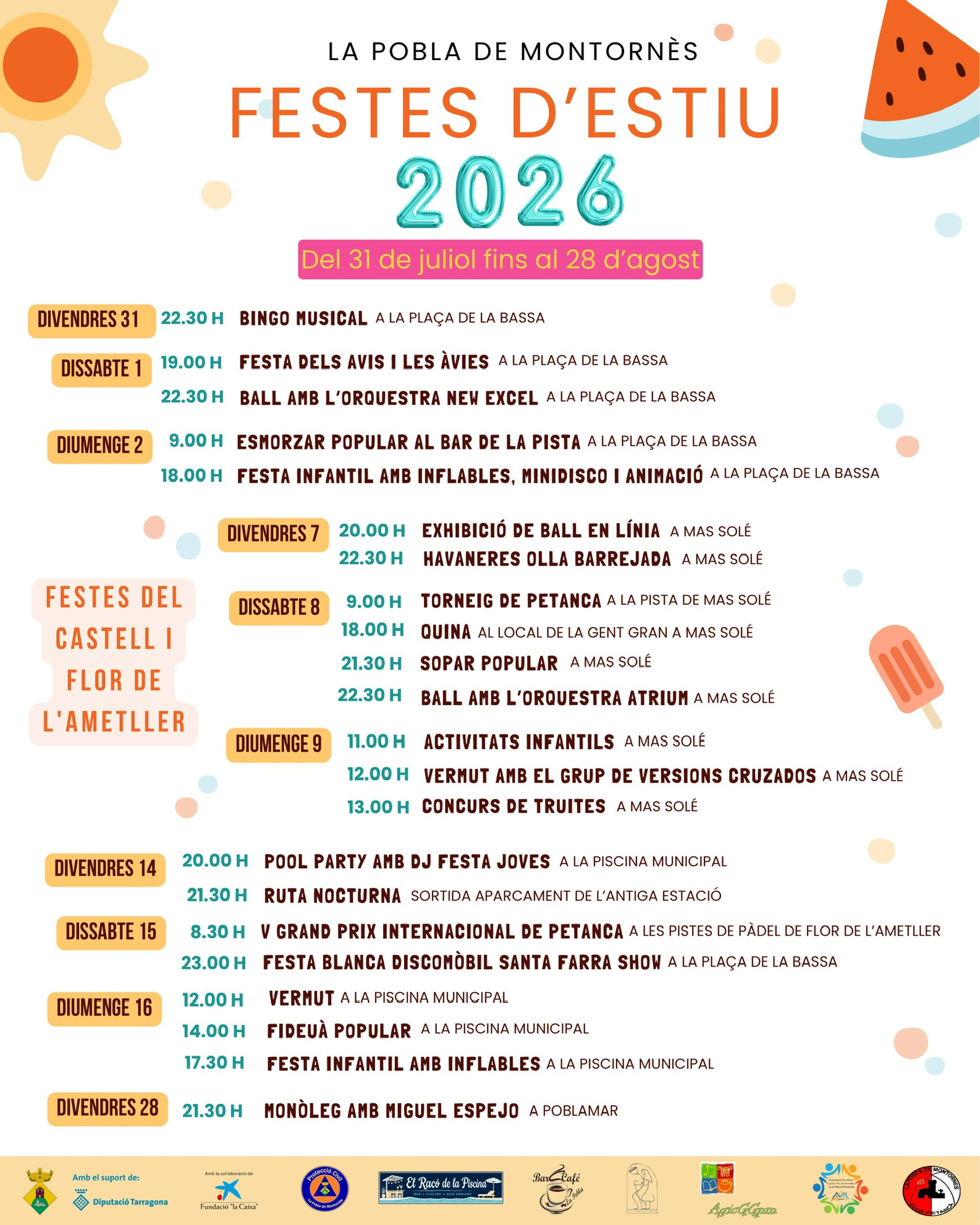 Ja tenim aquí les Festes d’Estiu 2026 de la Pobla de Montornès! ☀️
